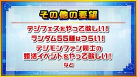 「デジモン25周年 超進化ステージ」ので使用されたファンの要望を紹介するスライド。