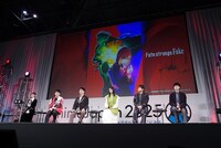 左から花澤香菜、小野友樹、関智一、小林ゆう、松岡禎丞、梶原岳人。