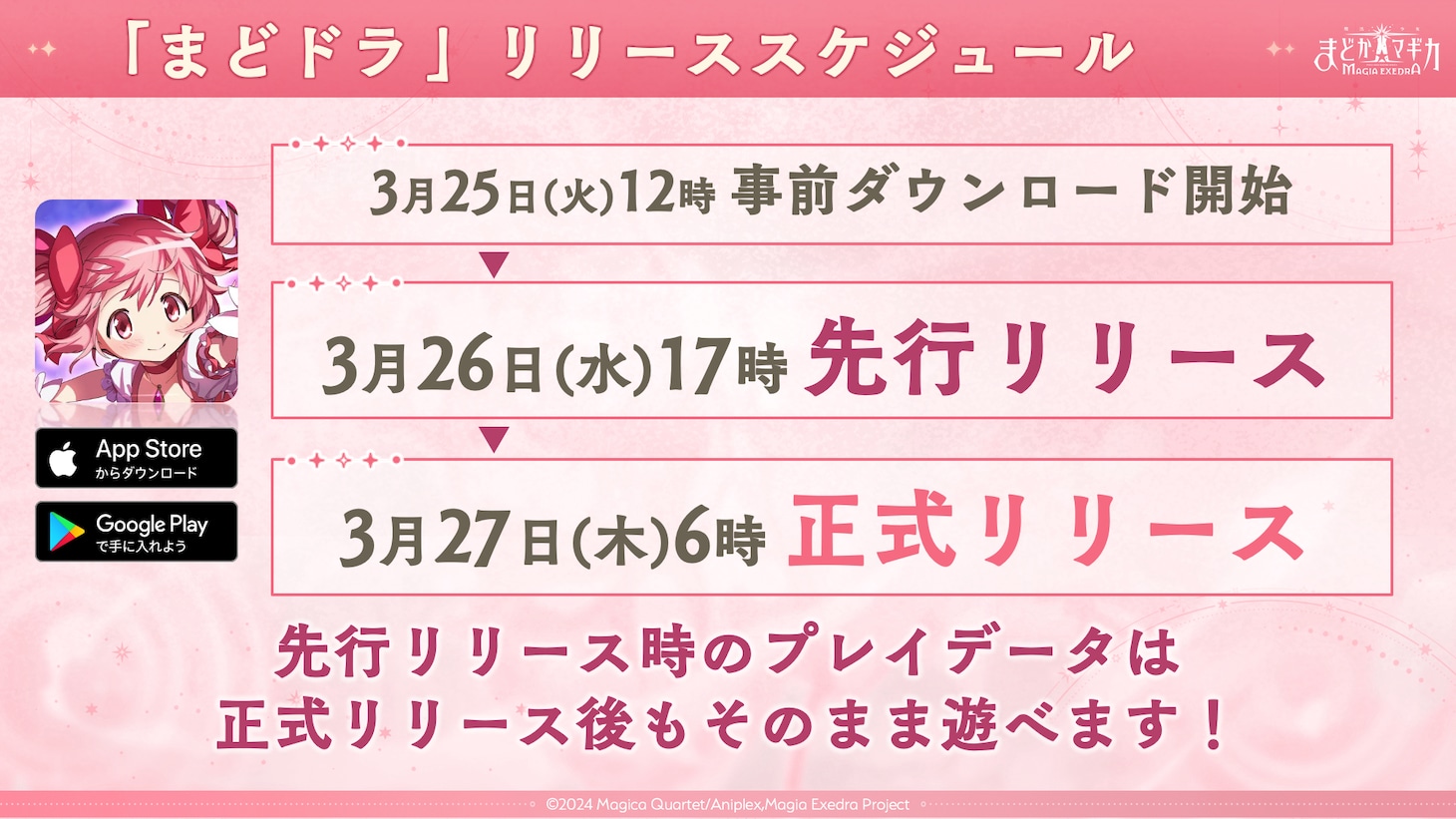「魔法少女まどか☆マギカ Magia Exedra」リリーススケジュール。