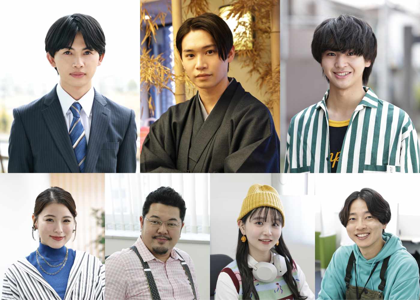 上段左から草川直弥演じる高峰智哉、佐藤瑠雅演じる相馬綾人、藤本洸大演じる緒方海里。下段左からゆいかれん演じる上原理沙、ニクまろ演じる津田圭一、窪田彩乃演じる畑まひる、古賀勇希演じる大隈吾郎