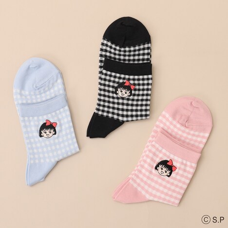 「ちびまる子ちゃん 
ギンガム刺繍ショートソックス」