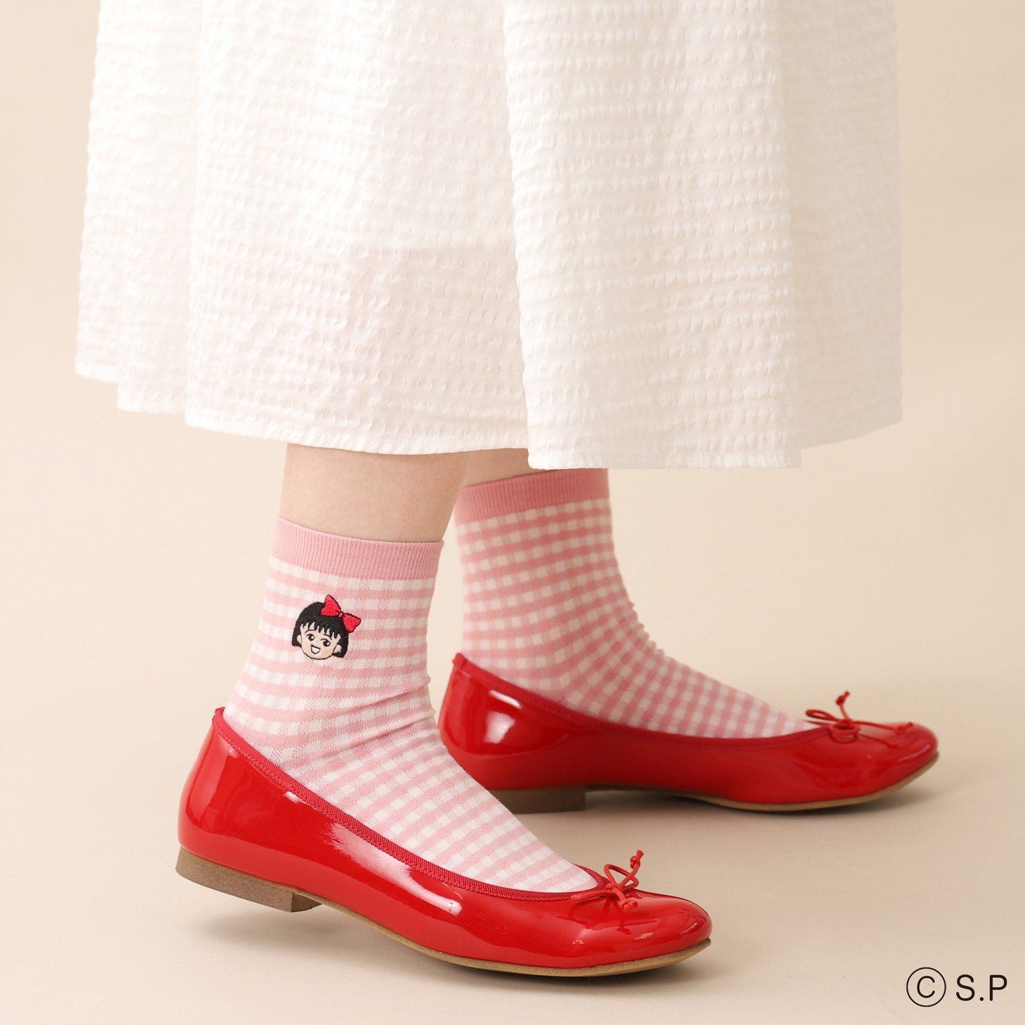 「ちびまる子ちゃん 
ギンガム刺繍ショートソックス」