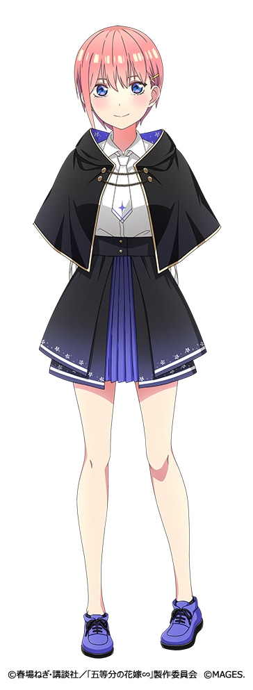 中野一花（CV：花澤香菜）。五つ子の長女。面倒見の良いお姉さんタイプ。大人びた魅力で風太郎をからかうこともあるが、家ではだらしない生活を送る。得意属性は地