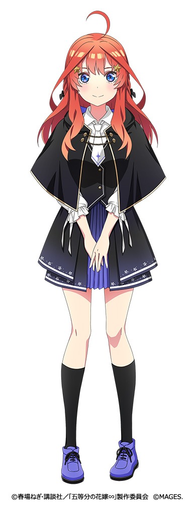 中野五月（CV：水瀬いのり）。五つ子の五女。真面目な努力家だが、不器用でなかなか結果に繋がらない。たまに鈍感なときも。食べることが大好きな食いしん坊。得意属性は雷