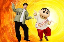 左から賀来賢人、しんのすけ (c)臼井儀人／双葉社・シンエイ・テレビ朝日・ADK 2025