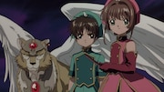 「劇場版 カードキャプターさくら 封印されたカード」より、左からケルベロス、木之本桜、李小狼
