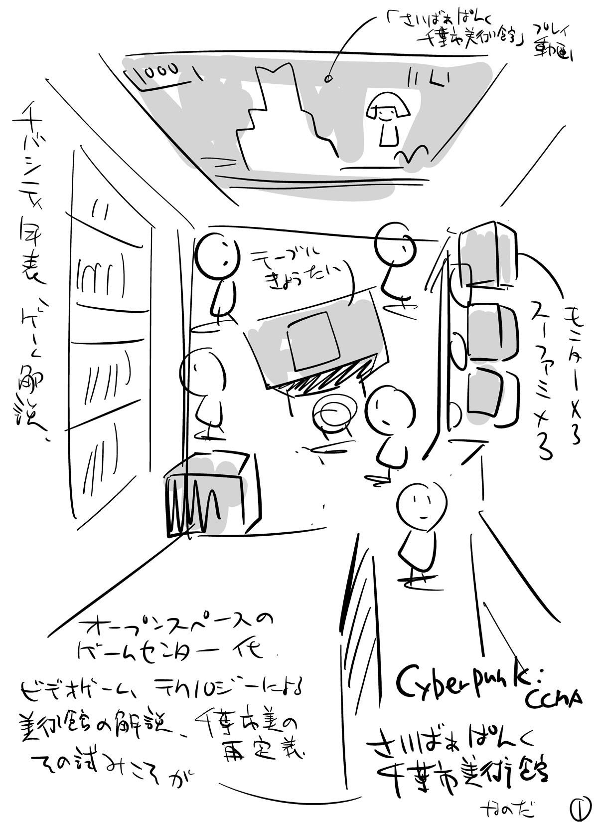 展示スペースのラフスケッチ