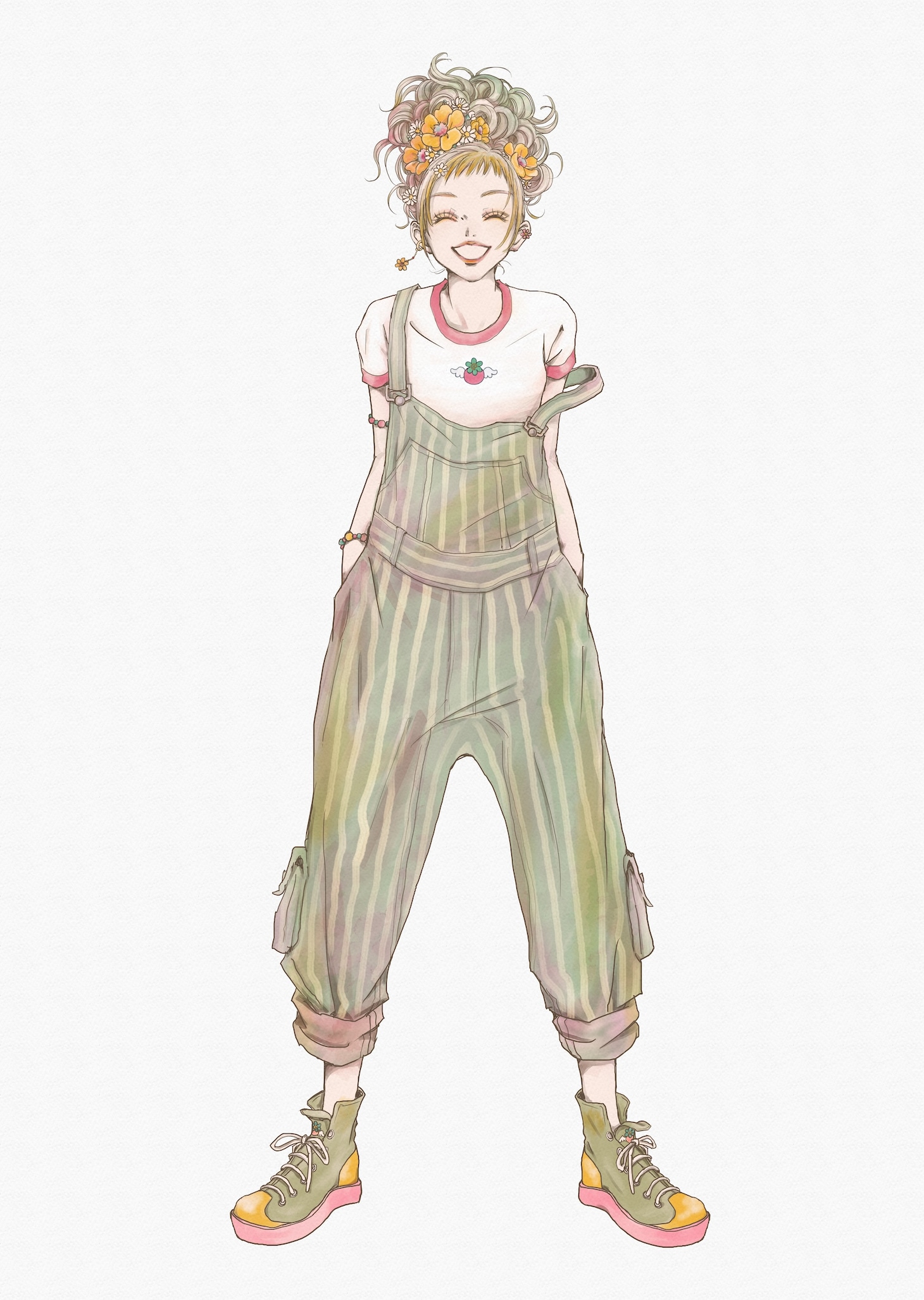 「ご近所物語」をモチーフにしたTシャツのコーディネートイラスト