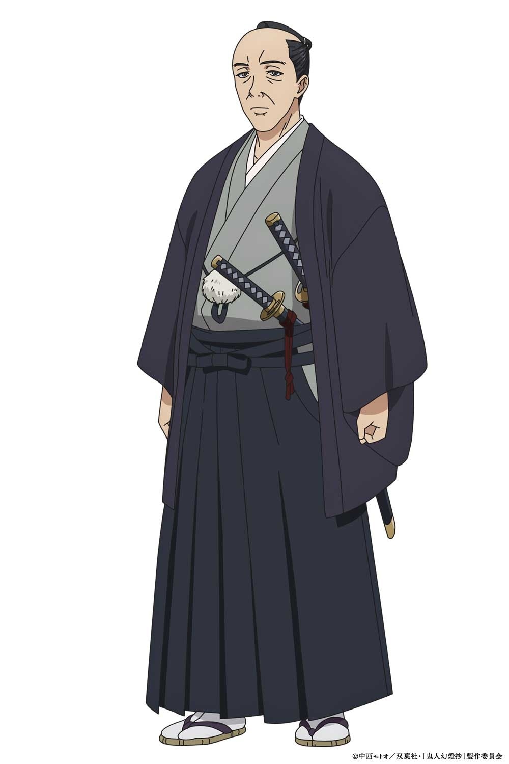 畠山泰秀（CV：関俊彦）。家督を譲り隠居した武士。柔和そうな表情からは武家の人間らしからぬ印象を受けるが、実際は江戸幕府存続を根幹に据えた攘夷論を掲げる典型的な佐幕派。 (c)中西モトオ／双葉社・「鬼人幻燈抄」製作委員会