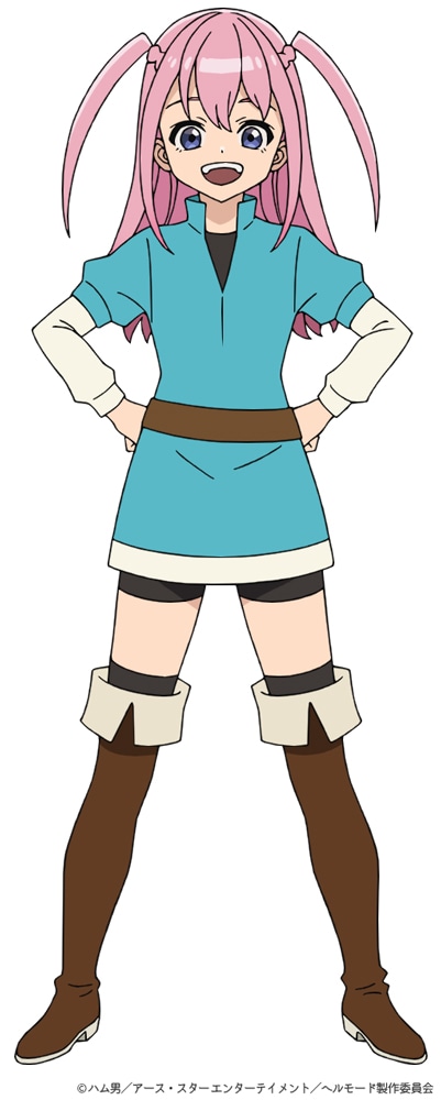 クレナ(CV:飯塚麻結)。天真爛漫な性格の少女。アレンの幼なじみで、身分は農奴。持って生まれた才能は「剣聖」。剣に関しては、5歳にして大人顔負けの実力を持つ。一方で頭を使うことが苦手。戦うことが大好きでアレンとよく騎士ごっこをして遊んでいる。 (c)ハム男/アース・スター エンターテイメント/ヘルモード製作委員会