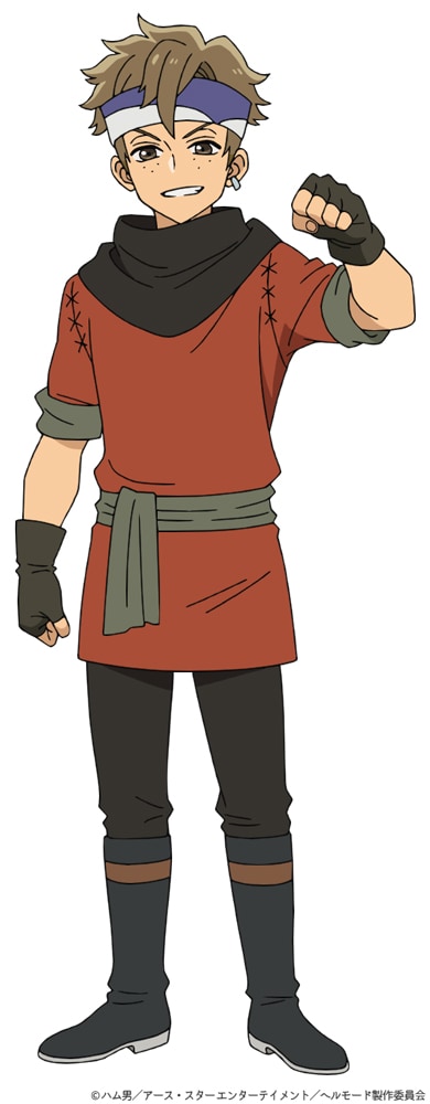 ドゴラ(CV:畠中祐)。小さな開拓村にある武器屋の息子。村の子供たちのガキ大将的な存在。負けず嫌いな性格で感情的になりやすい。持って生まれた才能は“斧使い”。自身より身分が低いアレンによくちょっかいをかけている。 (c)ハム男/アース・スター エンターテイメント/ヘルモード製作委員会