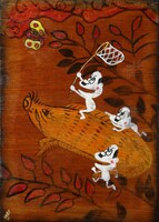 焼き絵「イノシシとオヤジ」