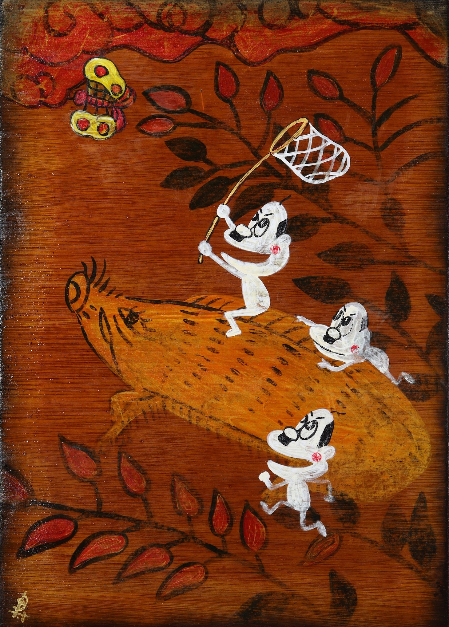 焼き絵「イノシシとオヤジ」