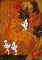 焼き絵「シカとオヤジ」