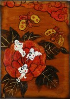 焼き絵「チョウとオヤジ」