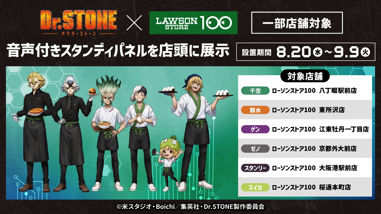音声付きスタンディパネルの設置店舗 - Dr.STONE×ローソンストア100