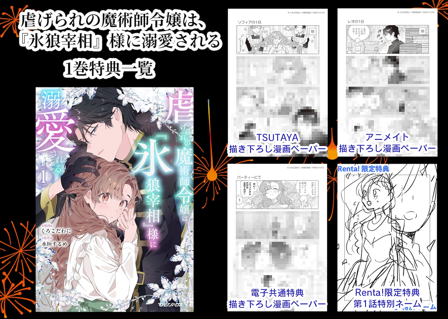 「虐げられの魔術師令嬢は、『氷狼宰相』様に溺愛される」1巻の購入特典