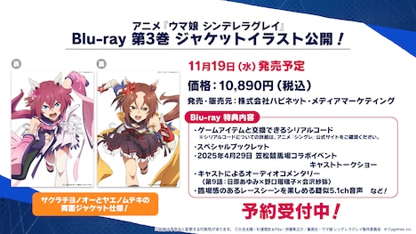 TVアニメ「ウマ娘 シンデレラグレイ」第1クールのBlu-ray第3巻の告知画像 (c)久住太陽・杉浦理史＆Pita・伊藤隼之介／集英社・ウマ娘 シンデレラグレイ製作委員会
(c) Cygames, Inc.