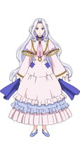 プニさん（CV：佐藤聡美）。古代馬（アルタトゥムエクルウス）と呼ばれる神獣で、本名はホーヴヴァルプニル。とある湖を守護していたが、ひょんなことから主人公タケルの旅に同行することになる。寡黙で無表情な美人だが、かなり食欲旺盛な一面も見せる。 (c)木乃子増緒・アルファポリス／素材採取家の異世界旅行記製作委員会