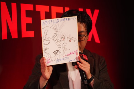 板垣恵介と板垣巴留によるイラスト色紙