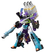 「プラレール 『ヱヴァンゲリヲン新劇場版：序』 ネルフ専用鉄道下二小山支線 『ヤシマ作戦』 DD51形＆シキ880形（B2梁）大物車」に付属する「屋外型275kv超高圧通常変圧器」を、「シンカリオンCW シンカリオン 500 TYPE EVA ポジトロンフォーム」と組み合わせた図  (c)ＴＯＭＹ (c)プロジェクト シンカリオン・ JR-HECWK/ERDA ・ TX  (c)カラー