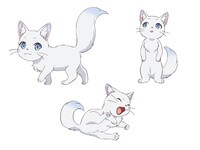 ヴェネ（CV：首藤志奈）。スキル“魔導書”の発動とともにヒビキたちの前に現れた、しゃべる白猫。その正体は、魔神によって創造された聖獣で、リリアンの魔法の先生役と魔力の制御を任されている。食べることが大好き。