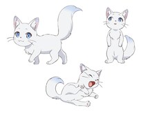 ヴェネ（CV：首藤志奈）。スキル“魔導書”の発動とともにヒビキたちの前に現れた、しゃべる白猫。その正体は、魔神によって創造された聖獣で、リリアンの魔法の先生役と魔力の制御を任されている。食べることが大好き。