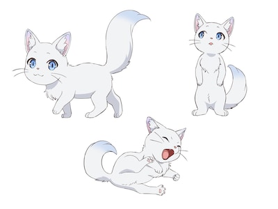 ヴェネ（CV：首藤志奈）。スキル“魔導書”の発動とともにヒビキたちの前に現れた、しゃべる白猫。その正体は、魔神によって創造された聖獣で、リリアンの魔法の先生役と魔力の制御を任されている。食べることが大好き。