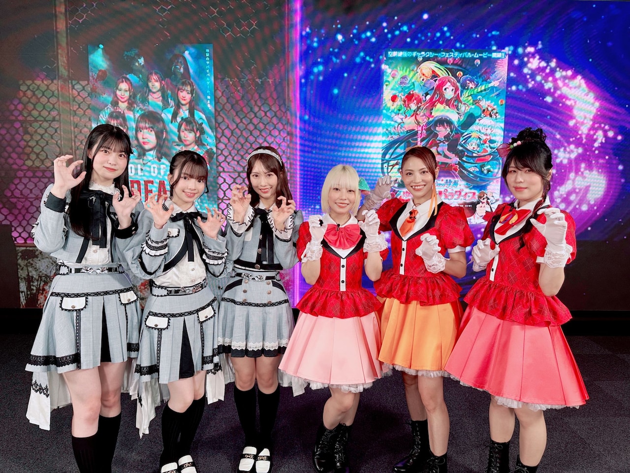 左から桒原椿、長谷川雅、熊崎晴香、本渡楓、田野アサミ、衣川里佳