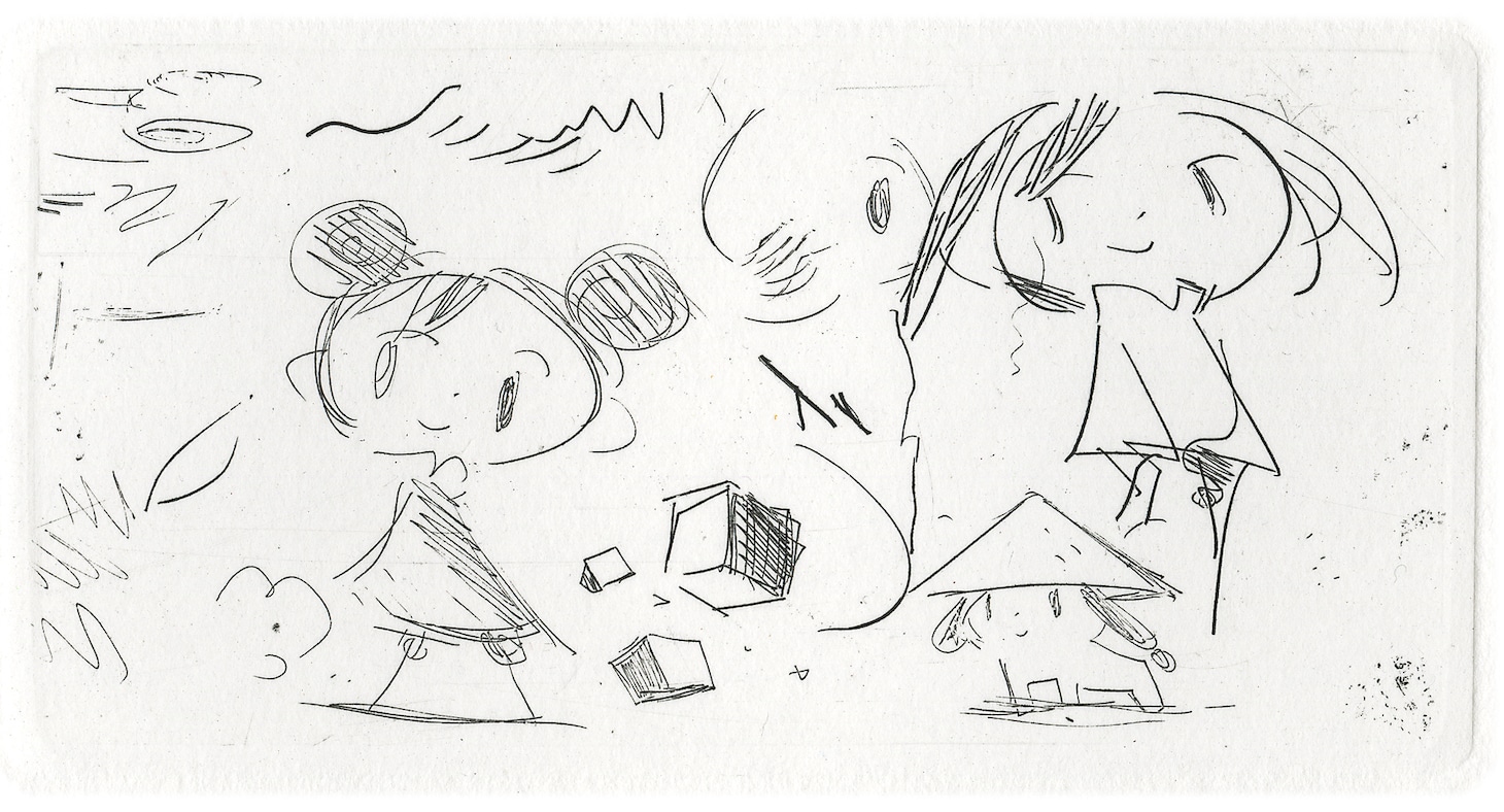 銅版画「おだんごあたまの少女」