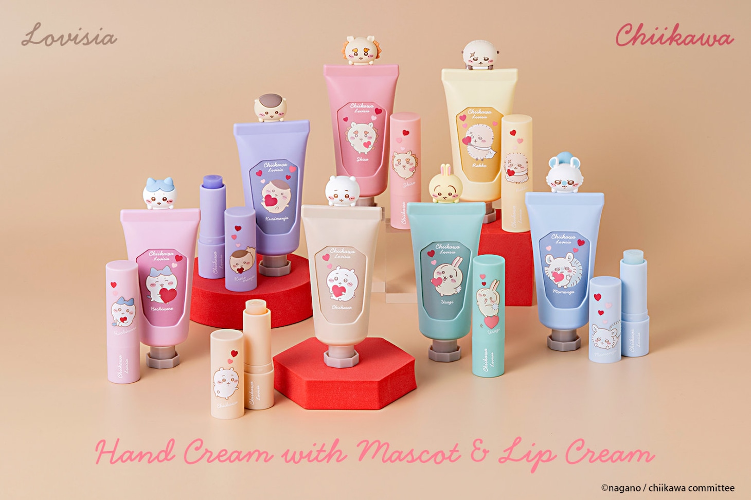 「ちいかわ」×Lovisia、ちいかわたちがちょこんと乗ったマスコット付きハンドクリーム