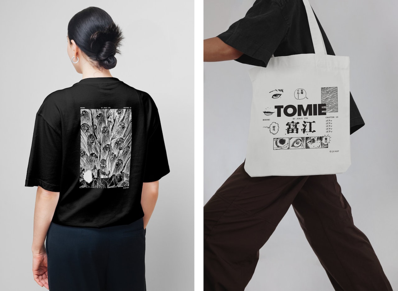 Tシャツとトートバッグの使用イメージ - 伊藤潤二監修「富江」の香りが