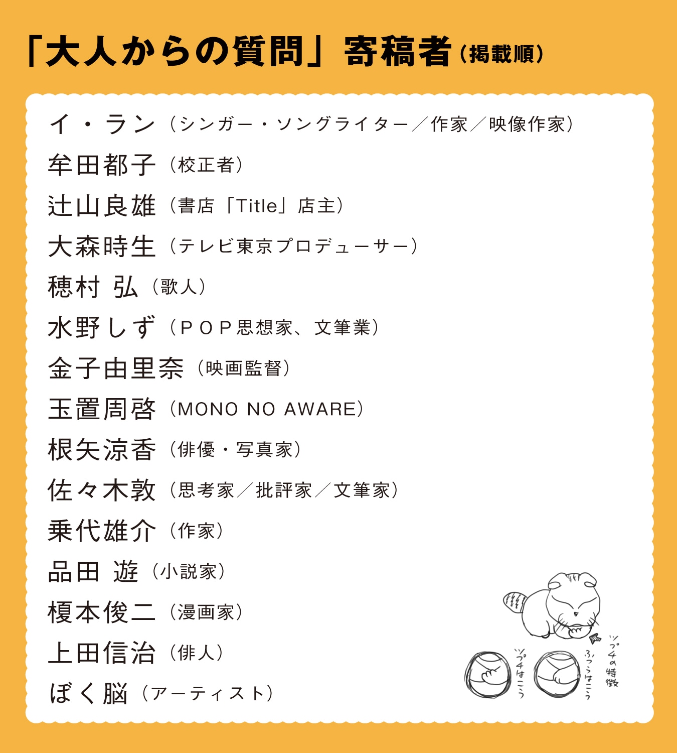 いがらしみきおの書籍「問いつめられたおじさんの答え」への寄稿者