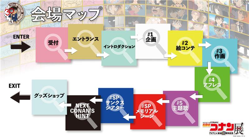 「放送30周年記念 TVアニメ『名探偵コナン』展」会場マップ