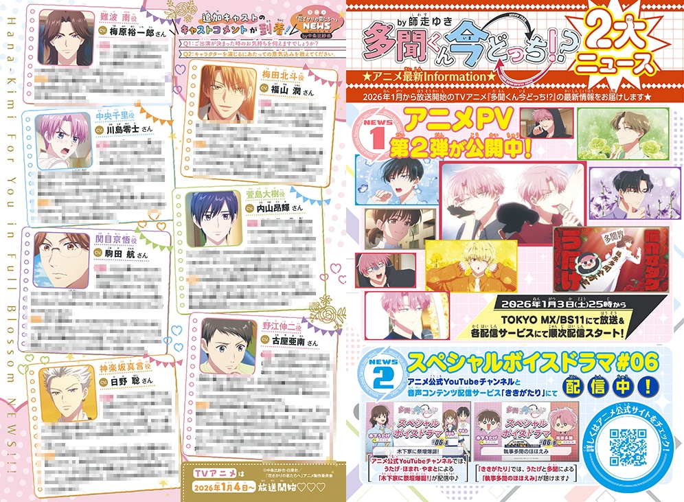 巻頭のカラー記事「『多聞くん今どっち!?』★アニメ最新information★ by師走ゆき」