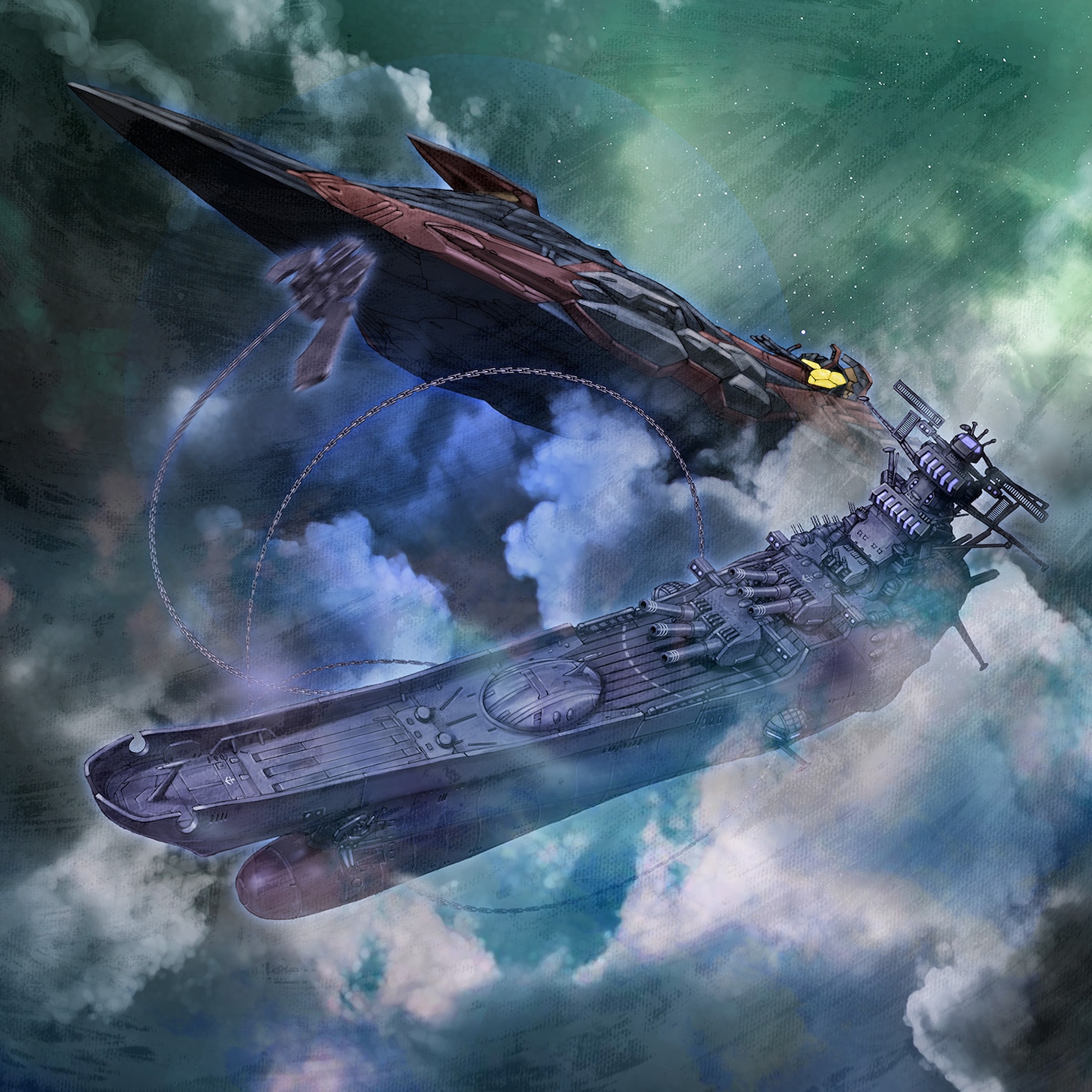 麻宮騎亜が描き下ろした「『ヤマトよ永遠に REBEL3199』オリジナル・サウンドトラック Vol.01」のジャケット