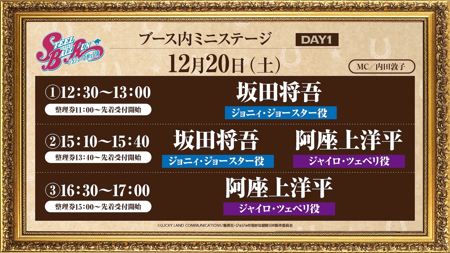 「アニメ『スティール・ボール・ラン ジョジョの奇妙な冒険』ブース」Day1のミニステージ情報