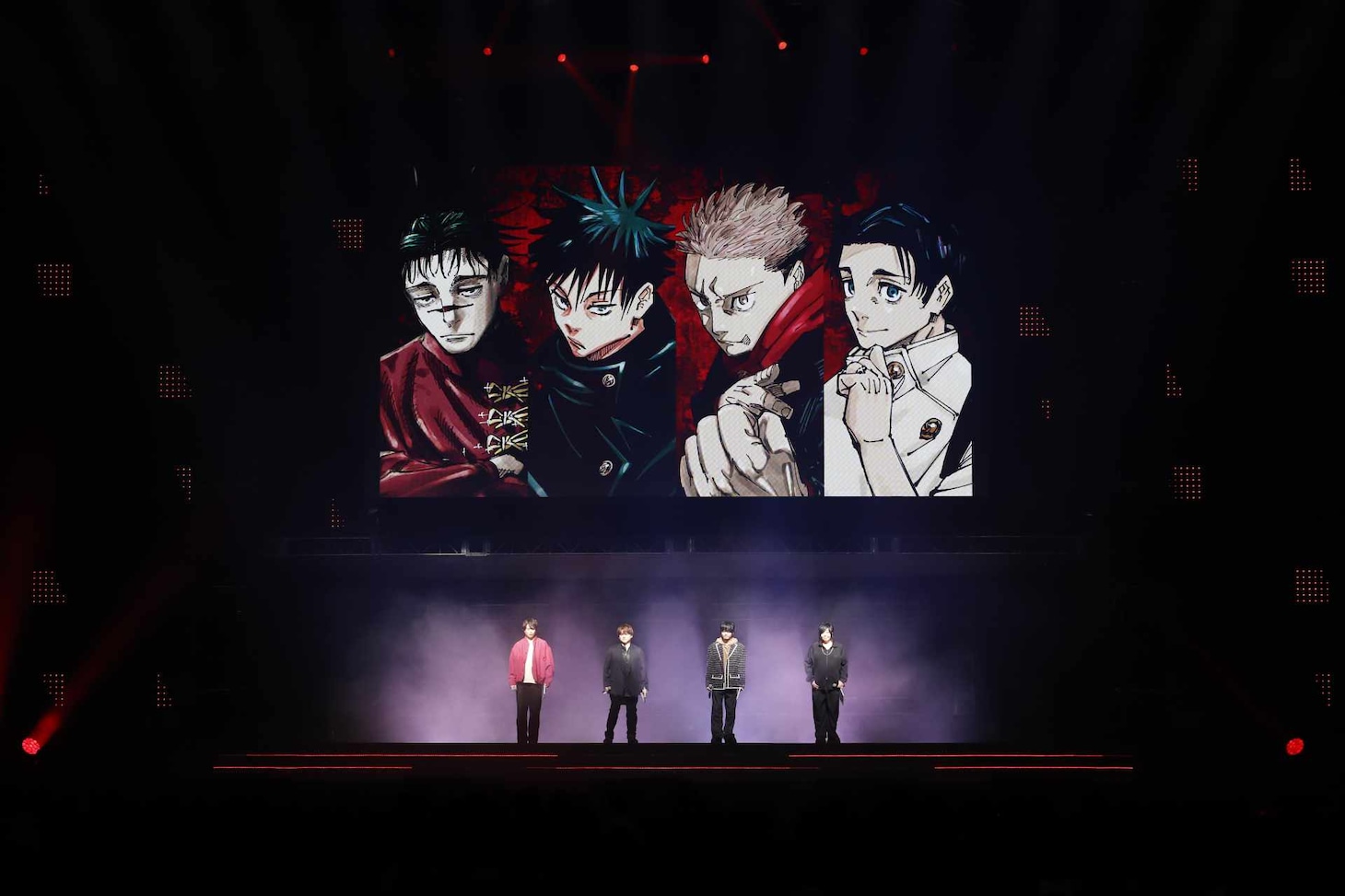「ジャンプフェスタ2026」の「呪術廻戦」ステージイベントの様子。左から浪川大輔、内田雄馬、榎木淳弥、緒方恵美 (c) SHUEISHA Inc. All rights reserved.