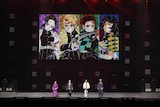 「ジャンプフェスタ2026」内の「鬼滅の刃」ステージの様子。左から早見沙織、 下野紘、花江夏樹、櫻井孝宏 (c)SHUEISHA Inc. All rights reserved.
