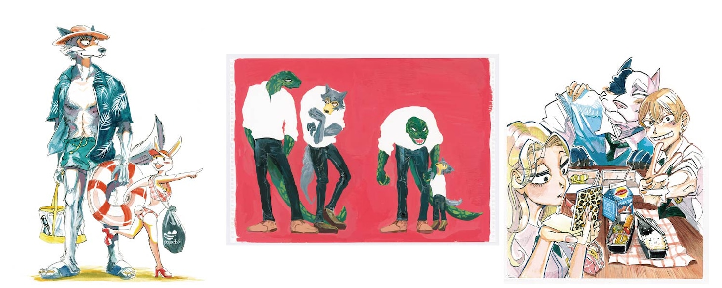 「板垣巴留展～『BEASTARS』『SANDA』から『タイカの理性』まで パルの創造の世界～」生原画・生原稿展示のイメージ