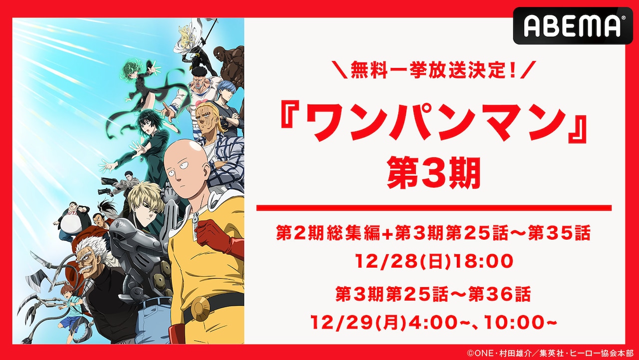 「『ワンパンマン』第3期第３期一挙放送」告知画像