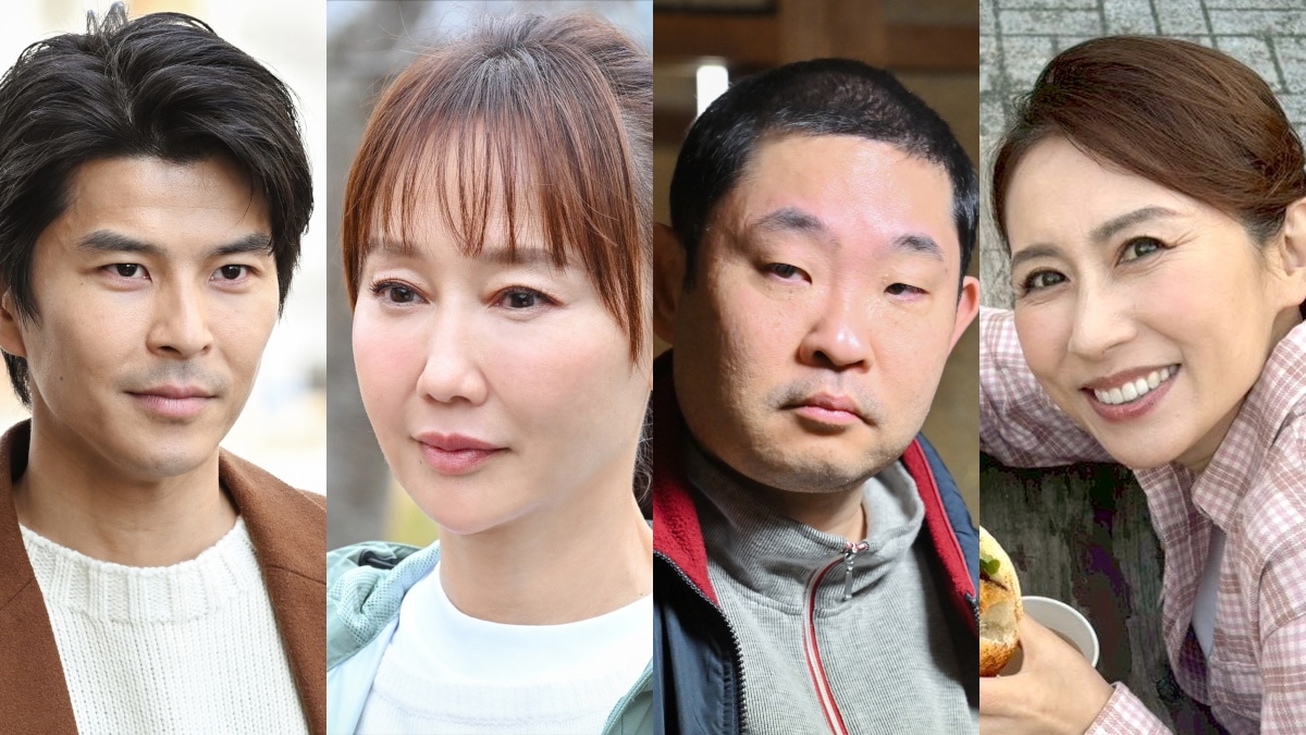 左から朝井大智演じる熊沢太郎、工藤夕貴演じる平間智代、今野浩喜演じる堤賢人、堀井美香演じる梵恵美子