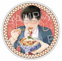 「めしぬま。」の新グッズ「恍惚！飯沼の喰い顔 アクリルコースター」のイメージ。画像は制作中のもの (c)あみだむく／コアミックス