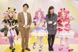 左からキュアアルカナ・シャドウ、西村真二、キュアアンサー、きょん、キュアミスティック