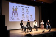 「機動警察パトレイバー EZY＆SELECTIONS アニメ上映会＆トークライブ」の様子。左からMCの小林治、出渕裕監督、戸谷菊之介、上坂すみれ、松倉友二プロデューサー