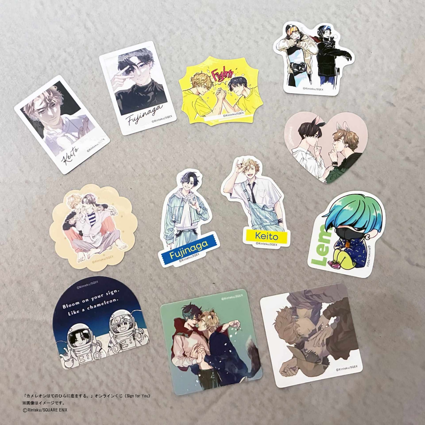 「カメレオンはてのひらに恋をする。」オンラインくじE賞：のダイカットステッカー2枚セット（全6種）