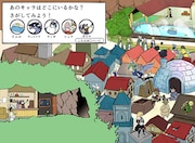 「転スラえほん ちいさいリムルとまもののおうこく」より、テンペスト王国のパノラマを収めたページの一部