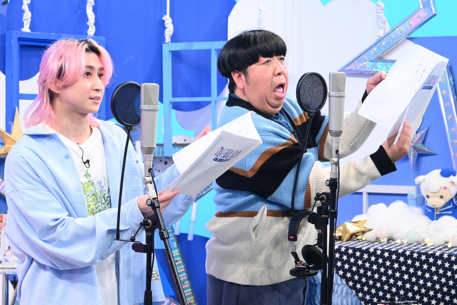 アフレコに挑戦する佐久間大介、日村勇紀