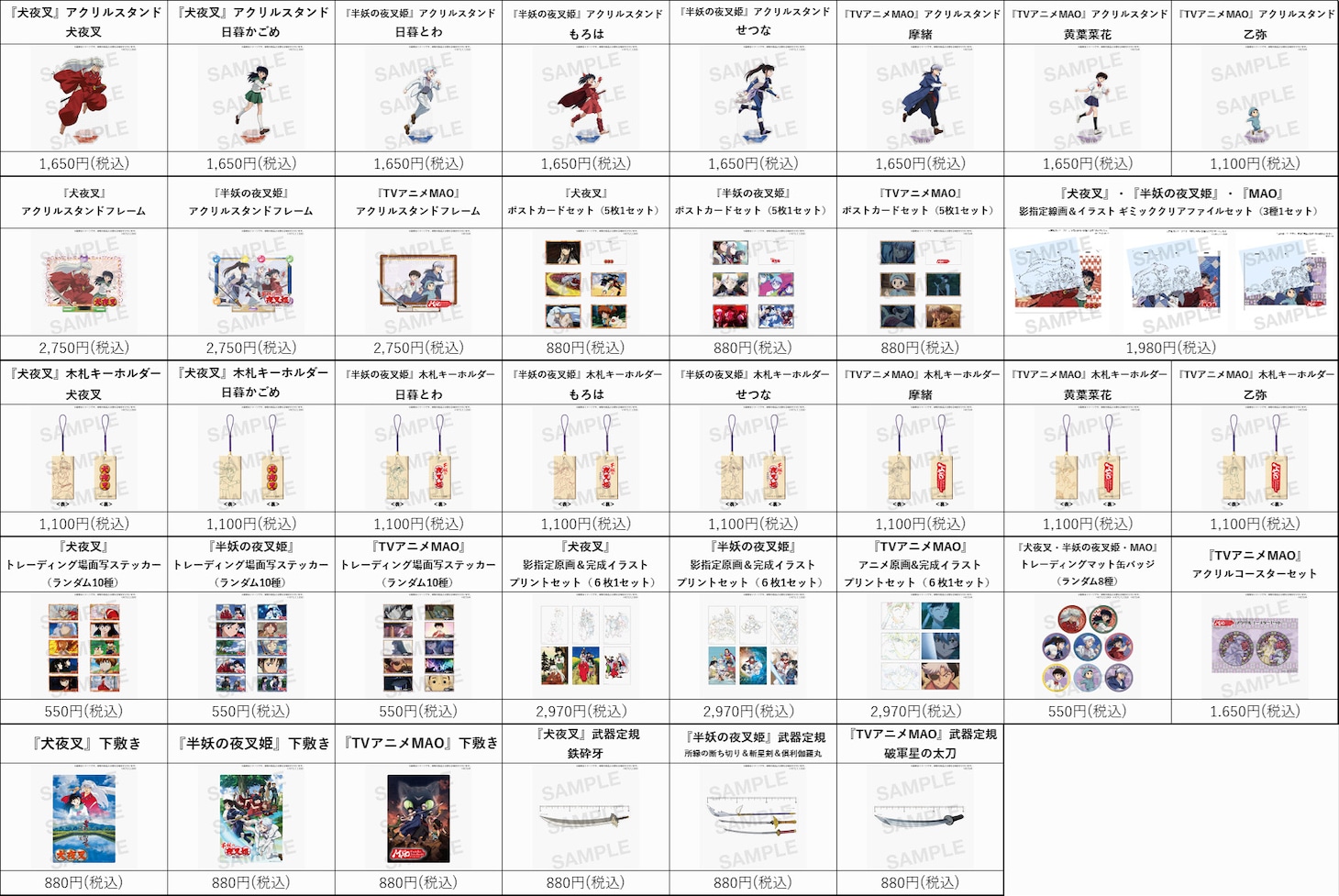 「高橋留美子 原作・原案×サンライズブランド作品フェア～私たちは、明日につながっていく。～」のグッズ一覧