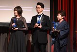 左から上田麗奈、川田紳司、田中真弓